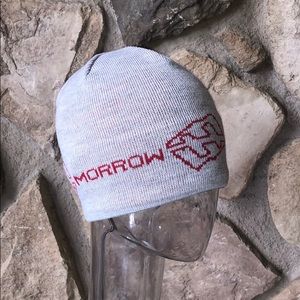 Light Gray Beanie with Red Logo - Men’s Knit Hat